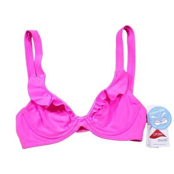 Freya In The Mix Underwire Banded Halter Bikini Swim Top Size 28D Pink Seamed - Picture 1 of 9